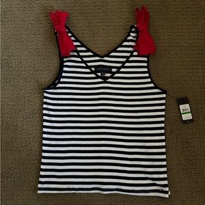 Tommy Hilfiger Black & White Striped Tank with Red Tie Straps